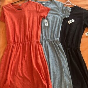 Old Navy women’s Casual Short-Sleeve Dress in Coral, Light Blue Stripe & Black